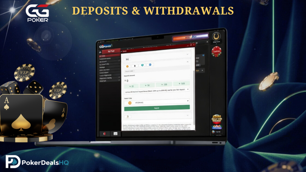GGPoker deposits and withdrawals cashier interface