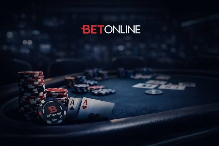 BetOnline Poker review hero image with poker chips and casino table