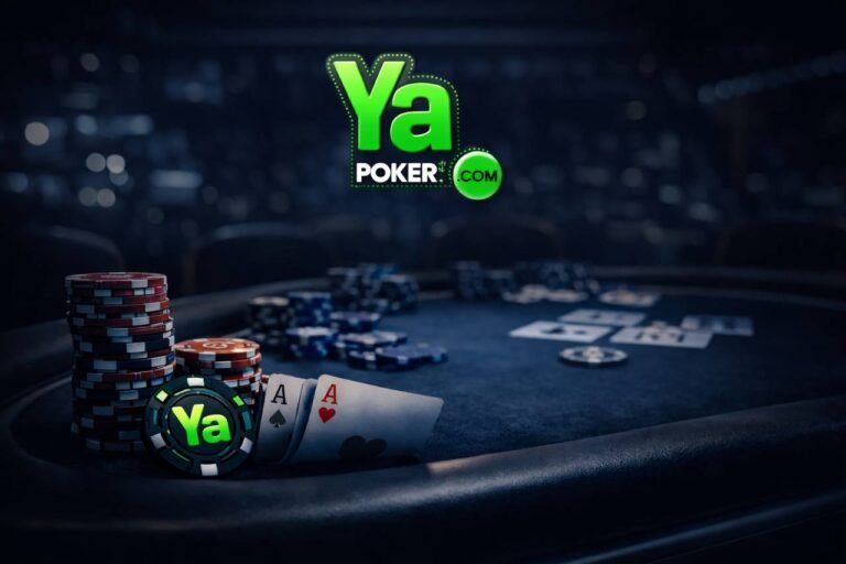 Ya Poker poker review hero image with branded poker chips and casino table